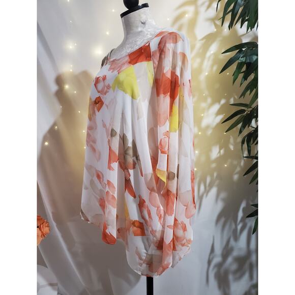 Calvin Klein Floral Sheer Tank Lined Slit Flutter Sleeve Chiffon Blouse Size 1X - Picture 4 of 11
